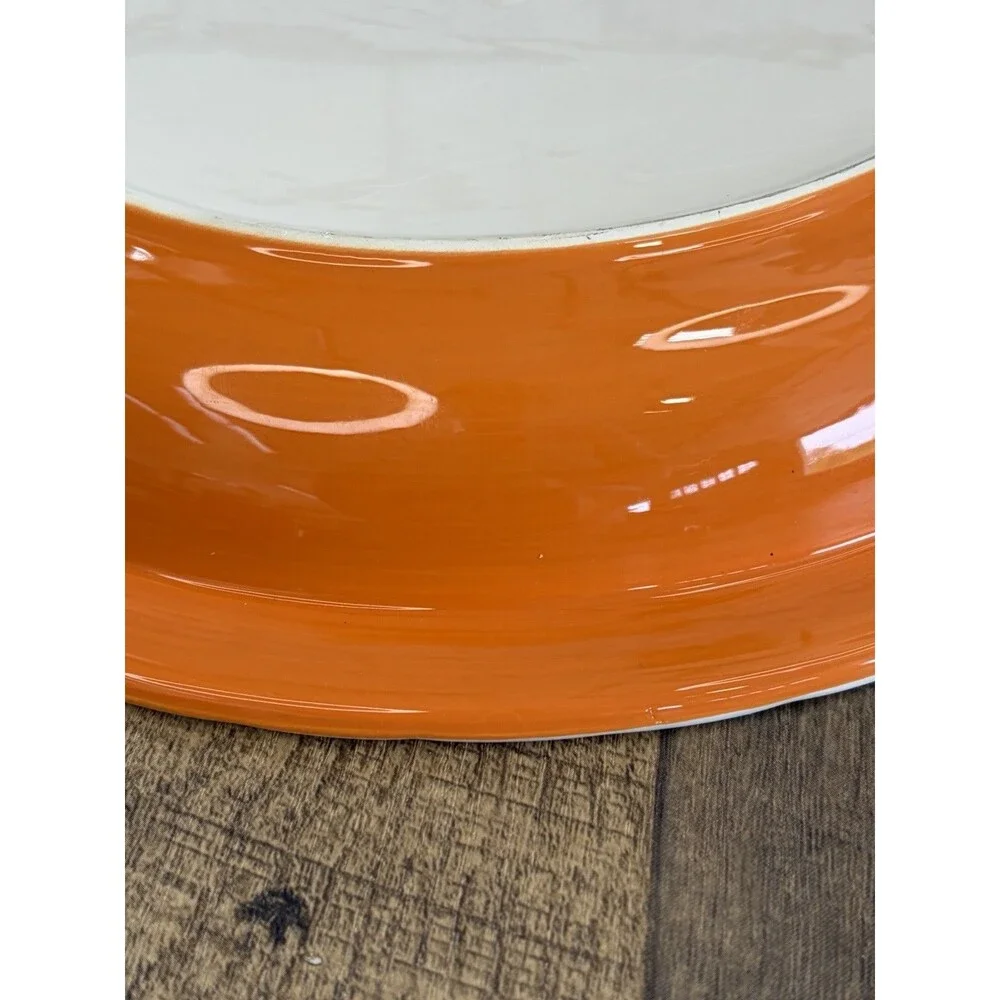 Pumpkin Pie Plate Orange Bottom Stoneware Vintage Dish